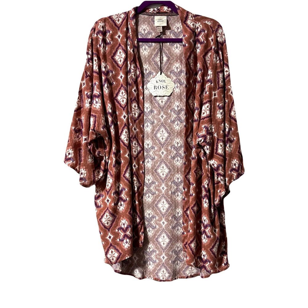 Knox Rose open front kimono Cardigan Top  Boho Longline Ikat PrintSize M / L NWT